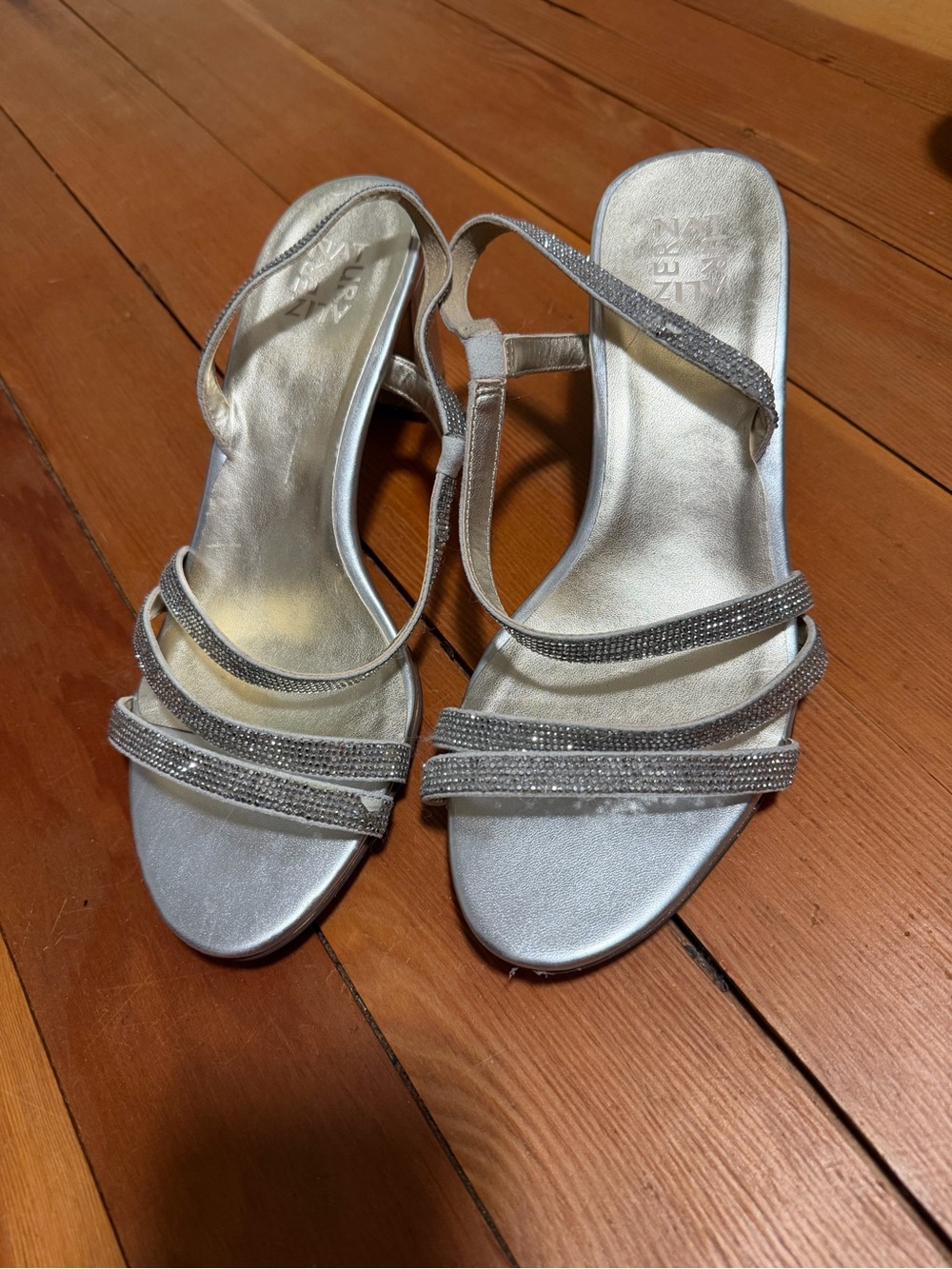 Naturalizer Silver Strappy Rhinestone Heeled Sandals